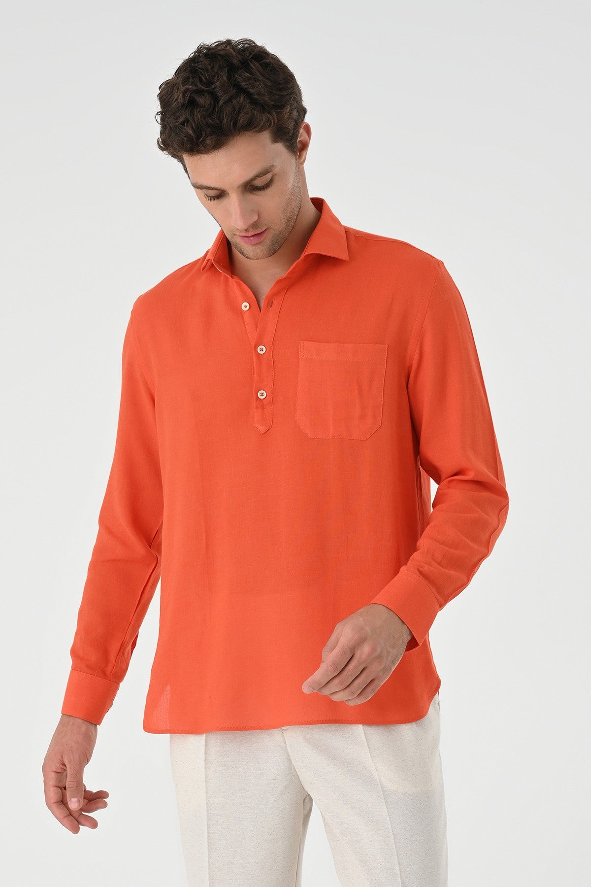 Men's Long-Sleeved Shirt with Half-Button Closure