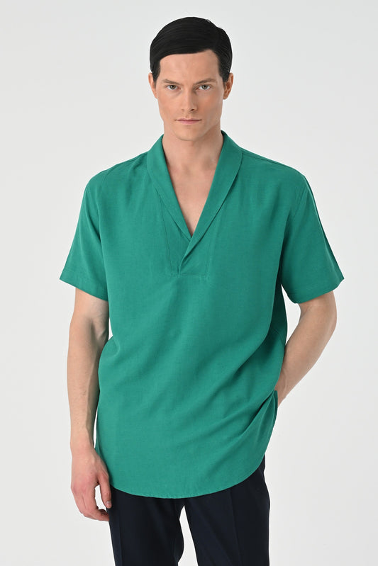 Antioch Relax Fit Short-Sleeved Men's Shirt with a Shawl Collar
