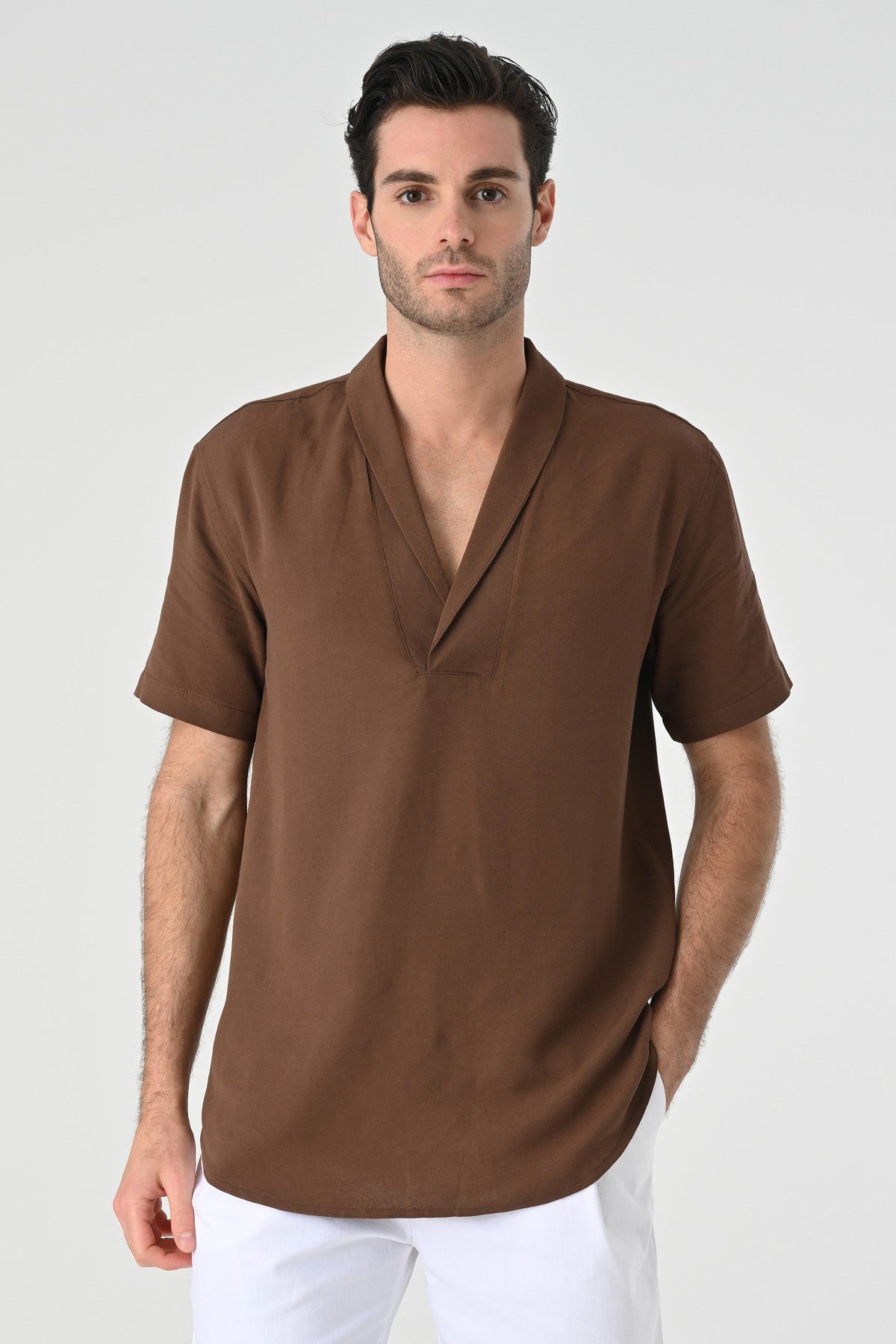Antioch Relax Fit Short-Sleeved Men's Shirt with a Shawl Collar