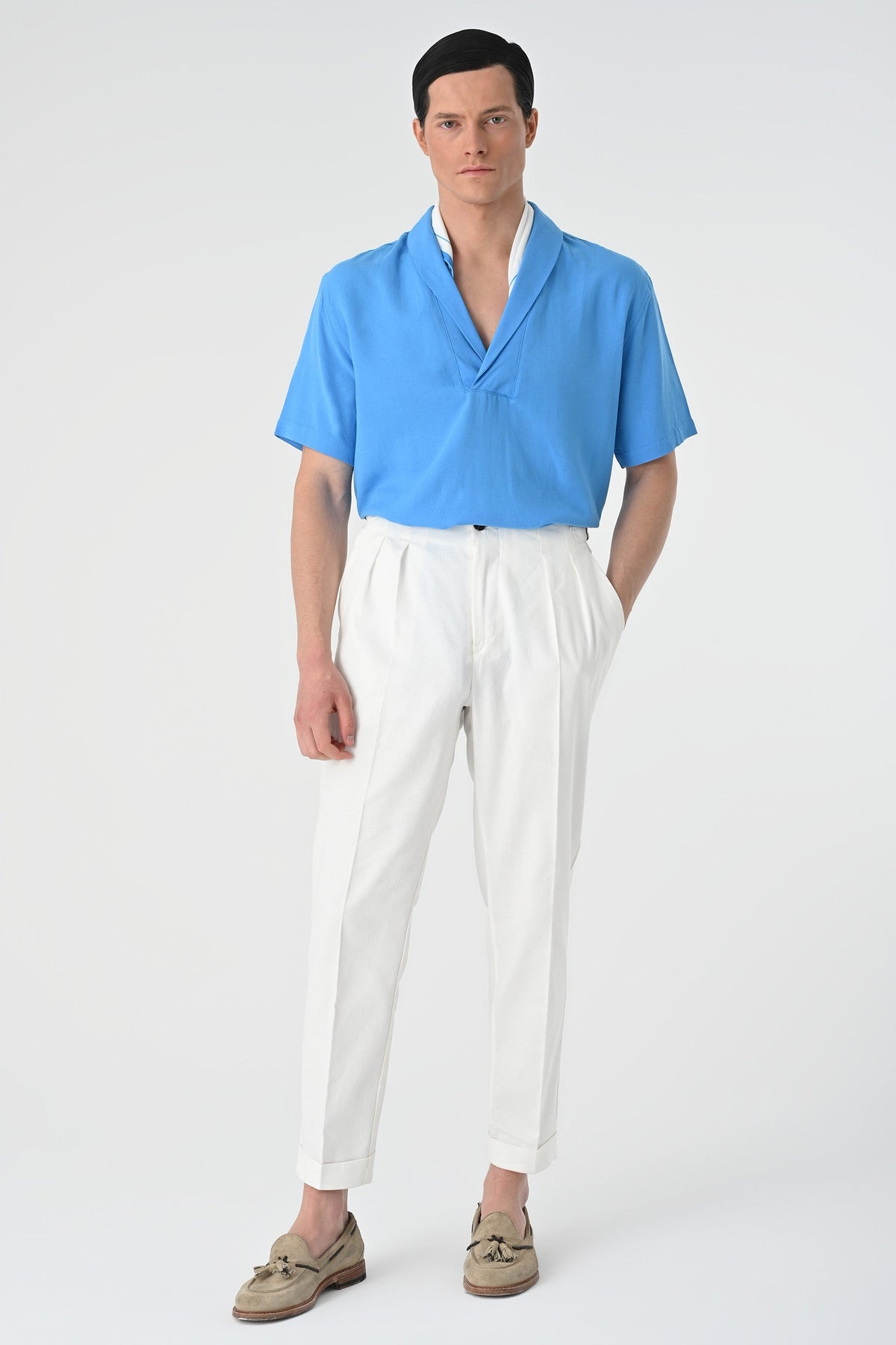 Antioch Relax Fit Short-Sleeved Men's Shirt with a Shawl Collar