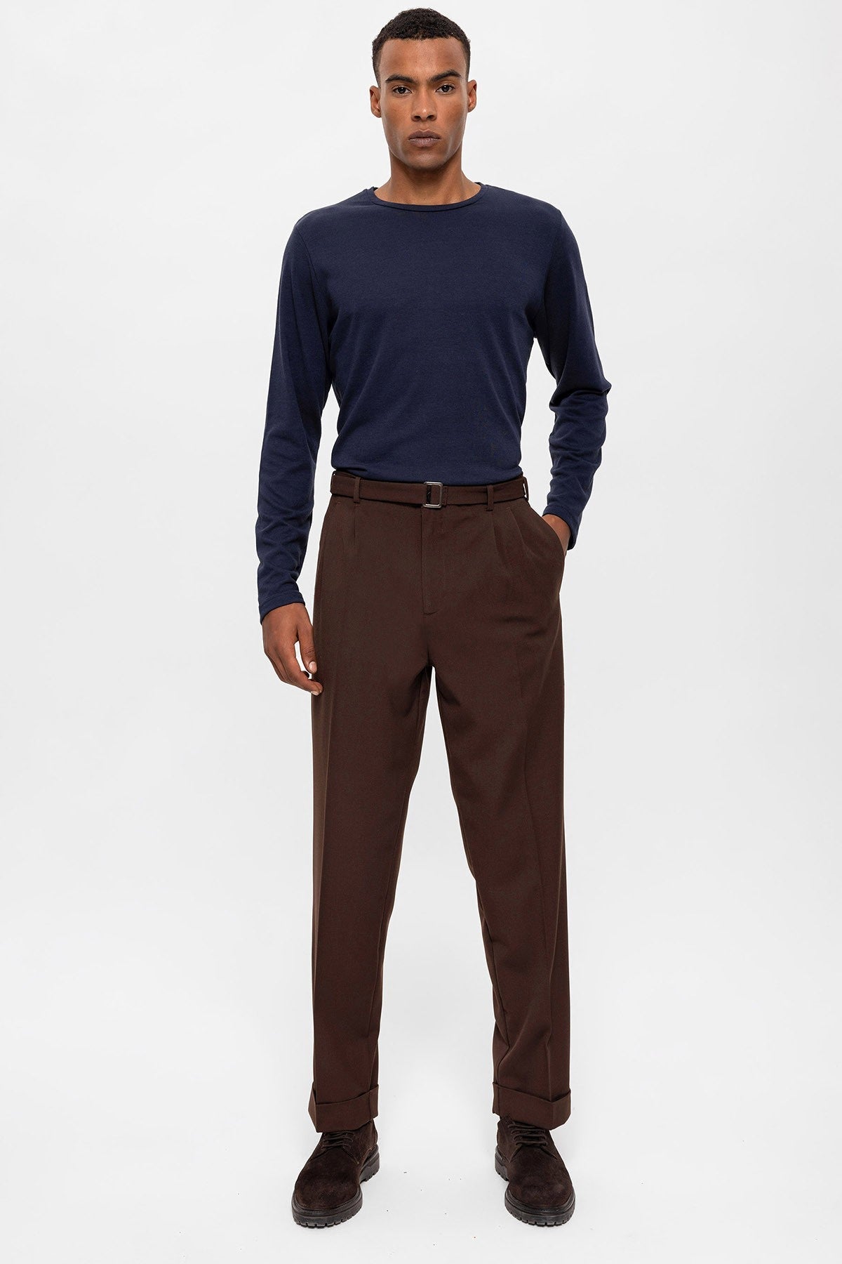 High-Waisted Pleated Relaxed-Fit Men's Pants