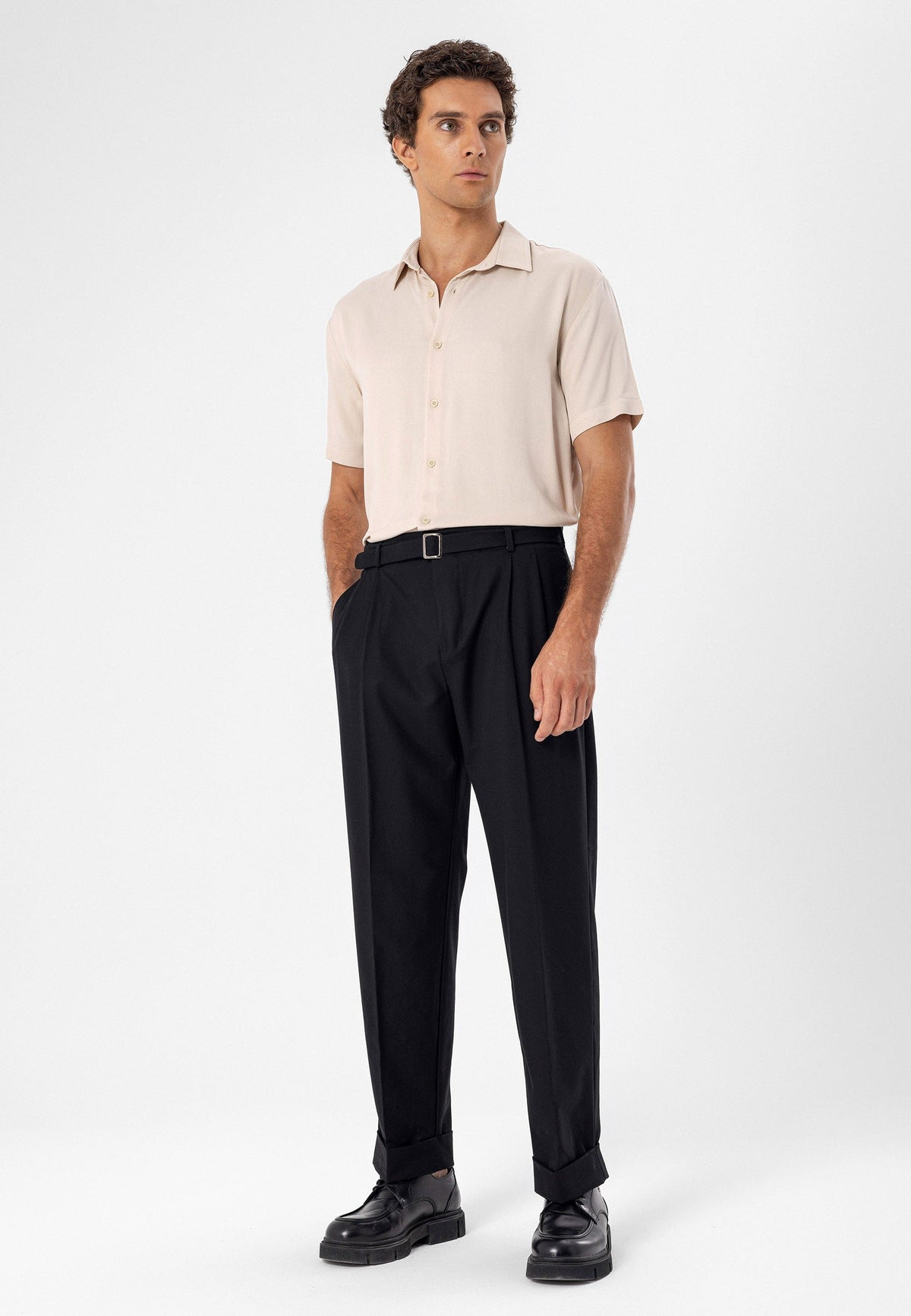 High-Waisted Pleated Relaxed-Fit Men's Pants