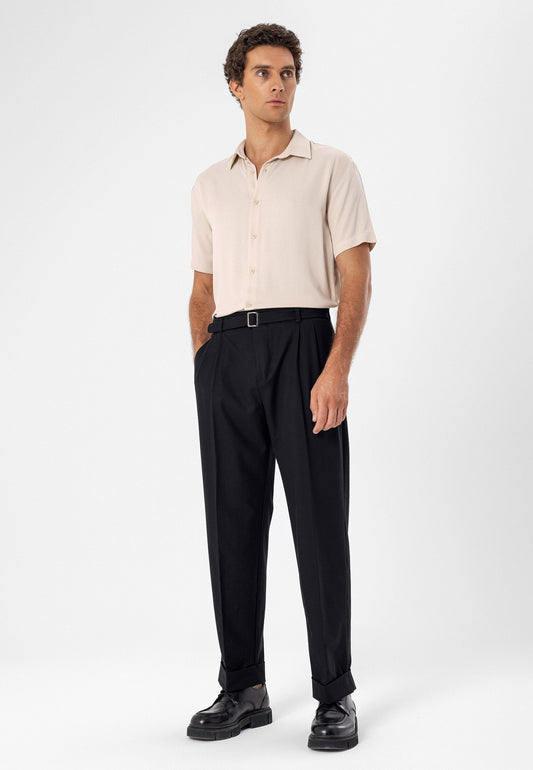 High-Waisted Pleated Relaxed-Fit Men's Pants