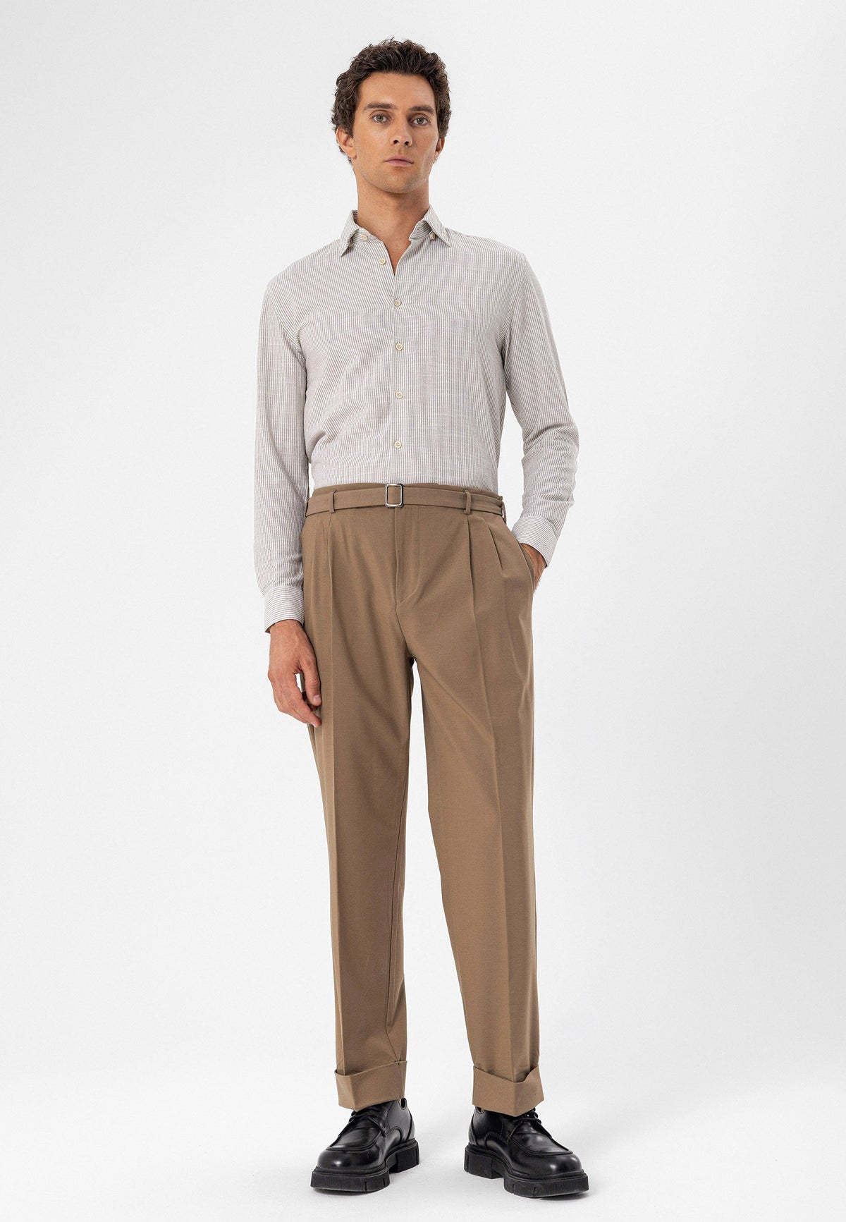 High-Waisted Pleated Relaxed-Fit Men's Pants