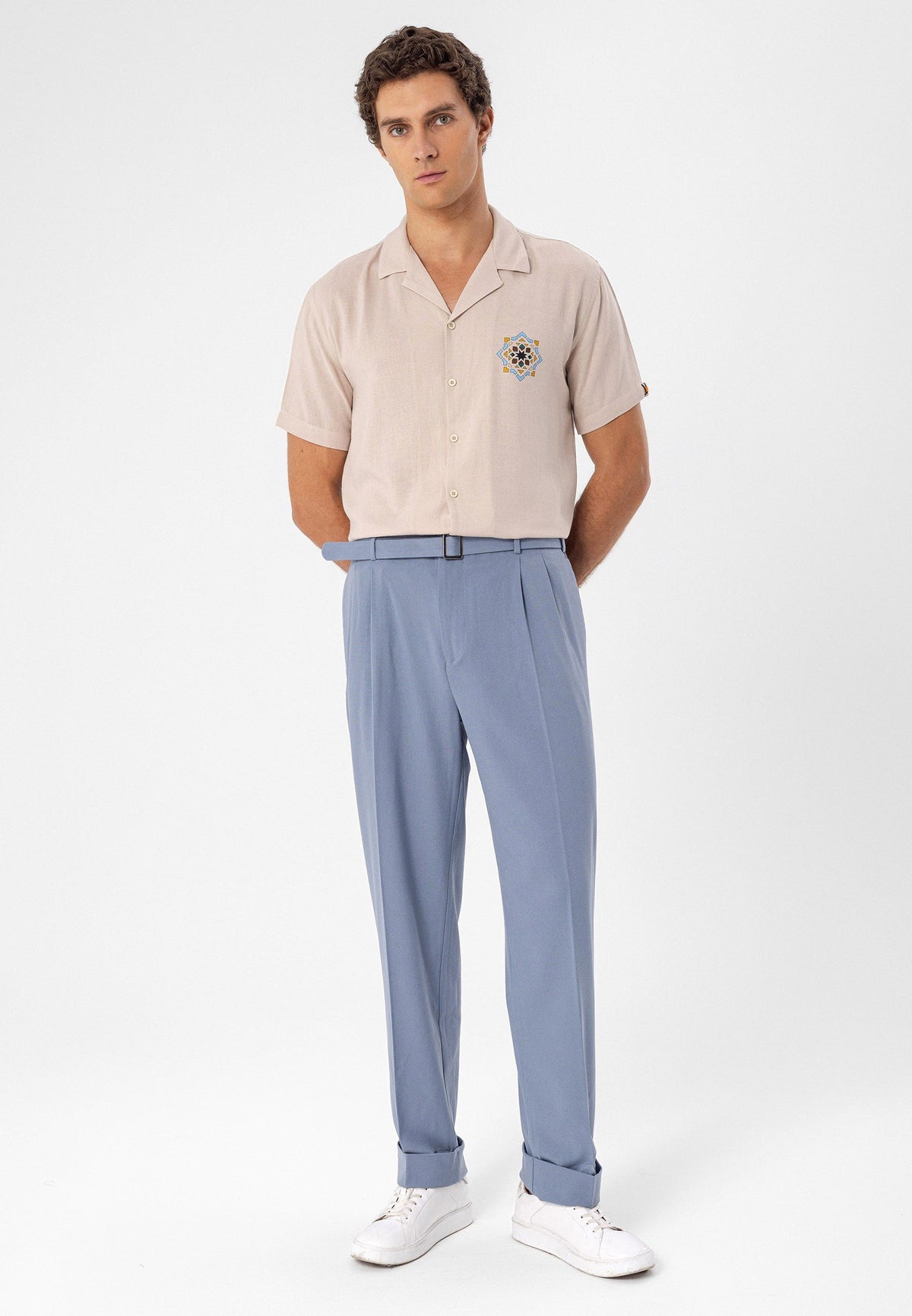High-Waisted Pleated Relaxed-Fit Men's Pants