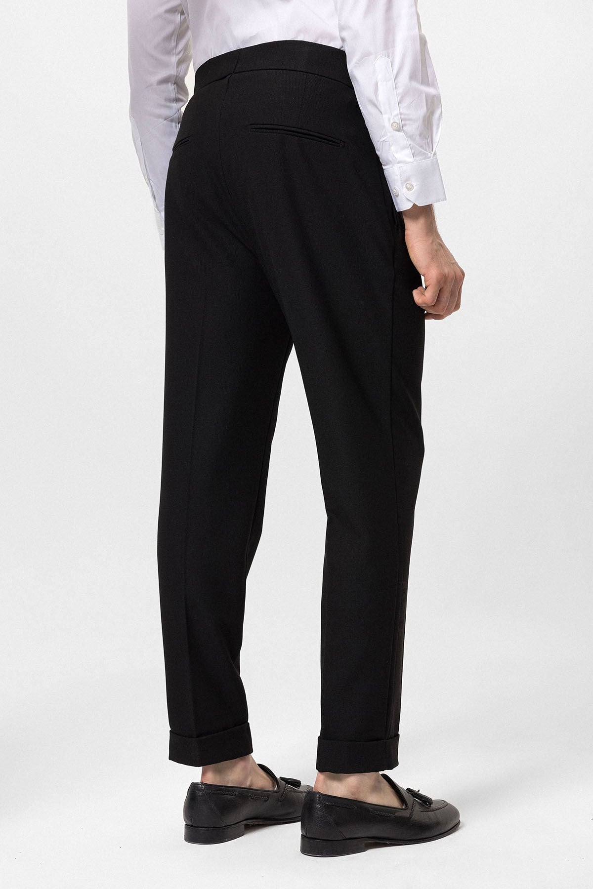 High-Waisted Pleated Men's Pants with Buckle Detail