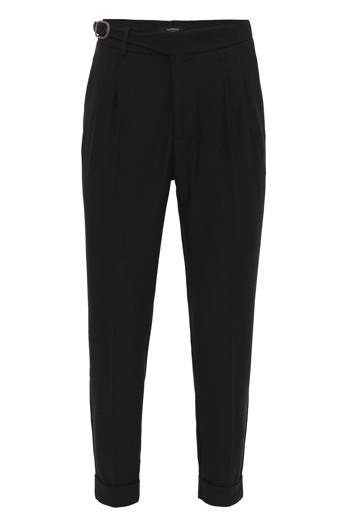 High-Waisted Pleated Men's Pants with Buckle Detail