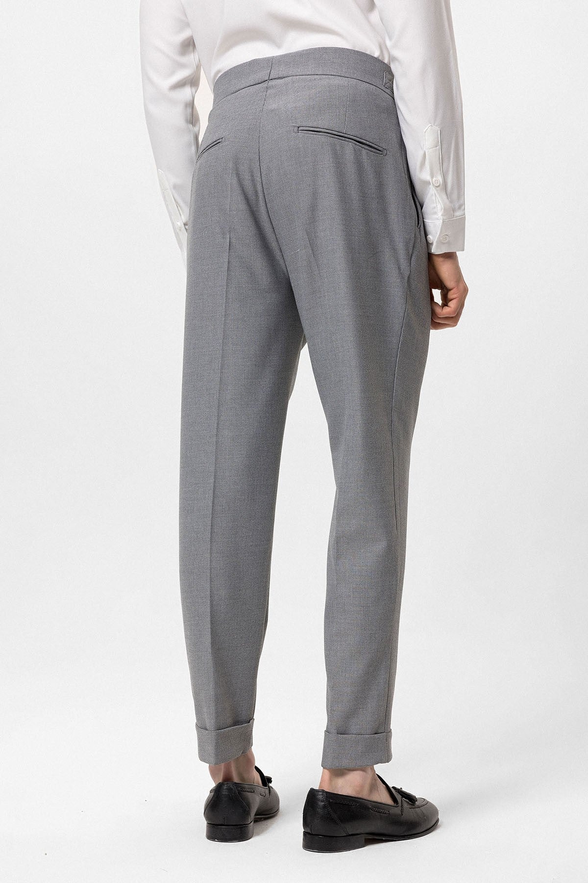 High-Waisted Pleated Men's Pants with Buckle Detail