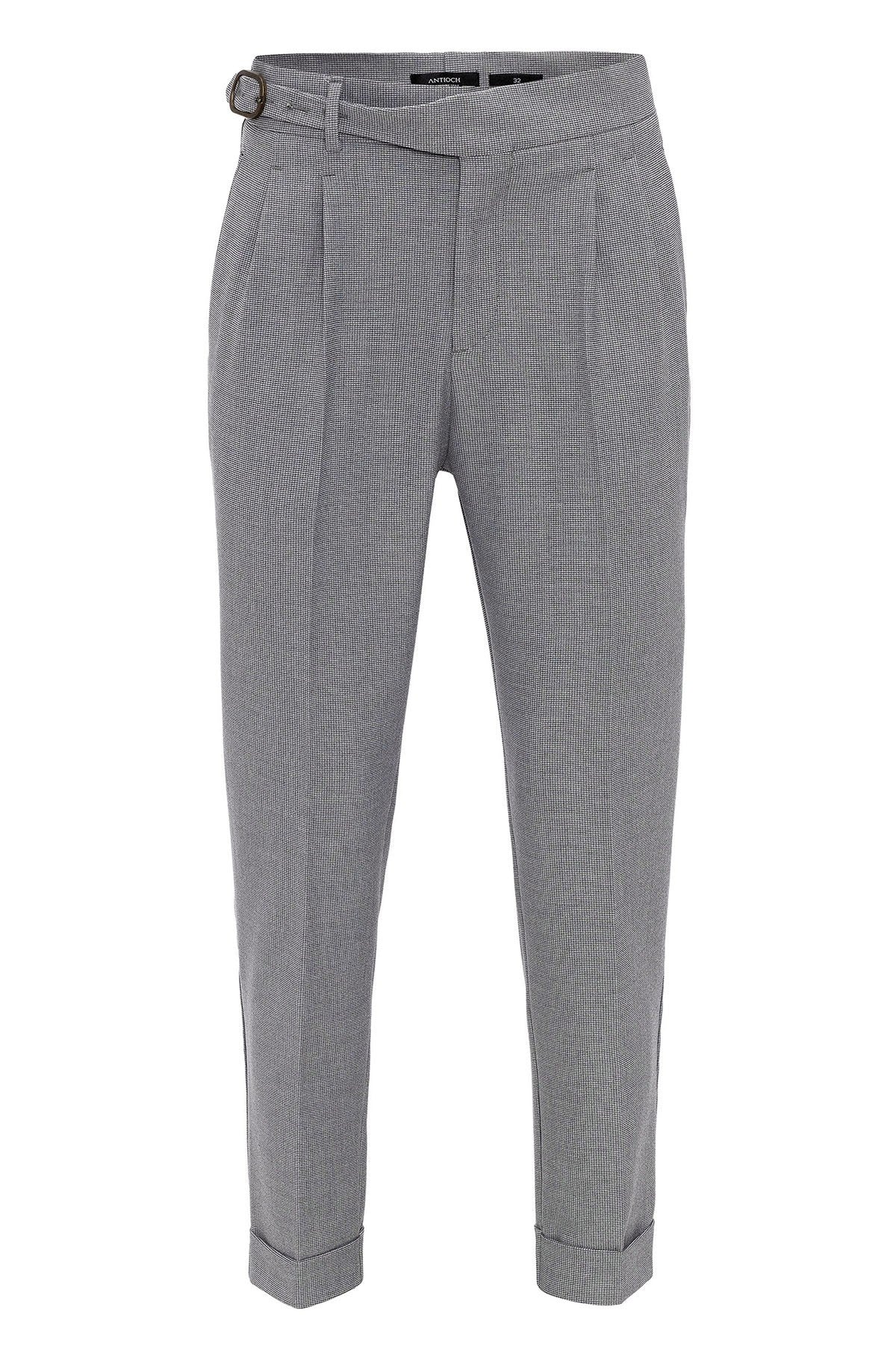 High-Waisted Pleated Men's Pants with Buckle Detail