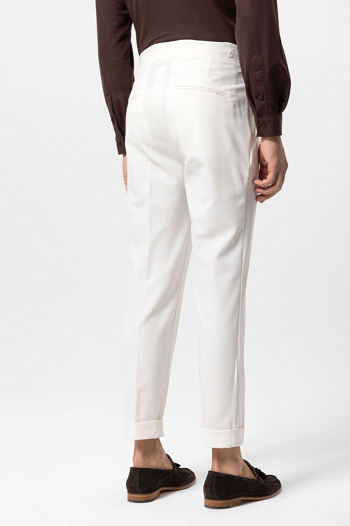 High-Waisted Pleated Men's Pants with Buckle Detail