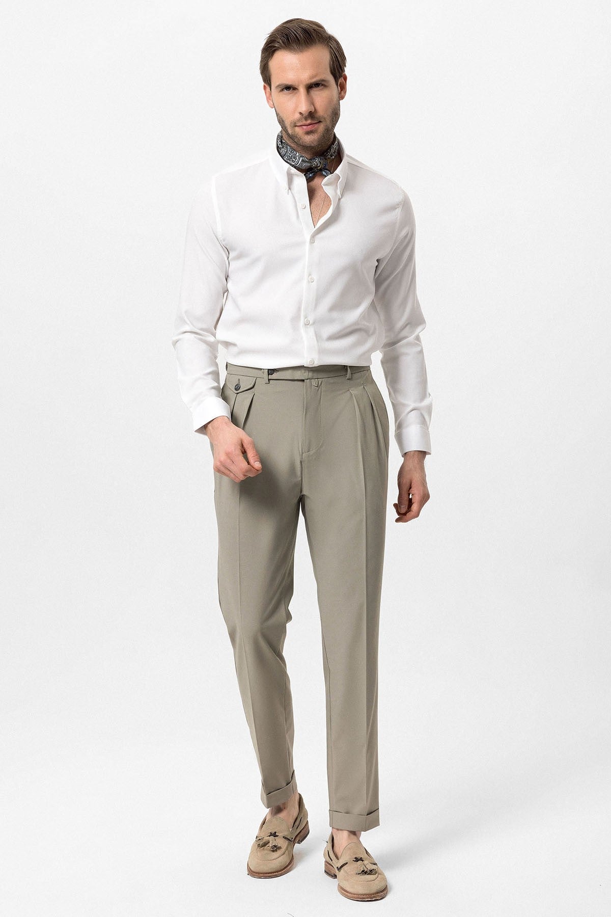 Pleated High-Waisted Men's Pants