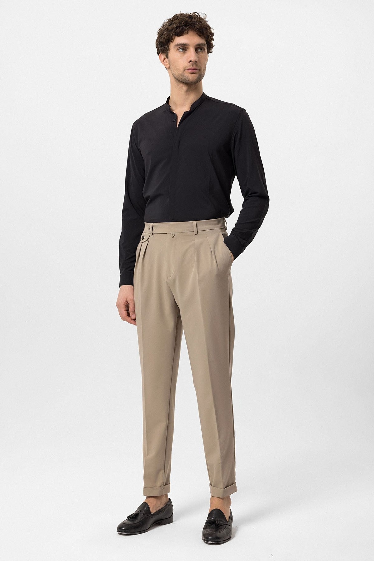 Pleated High-Waisted Men's Pants