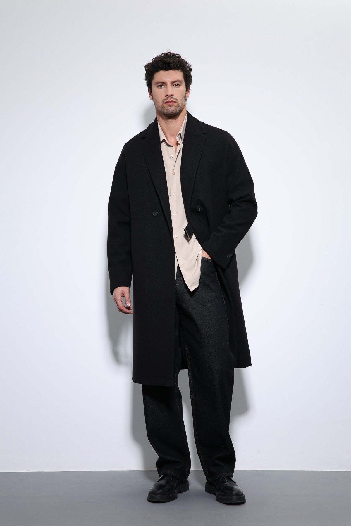 Oversized Men's Coat with a Belt