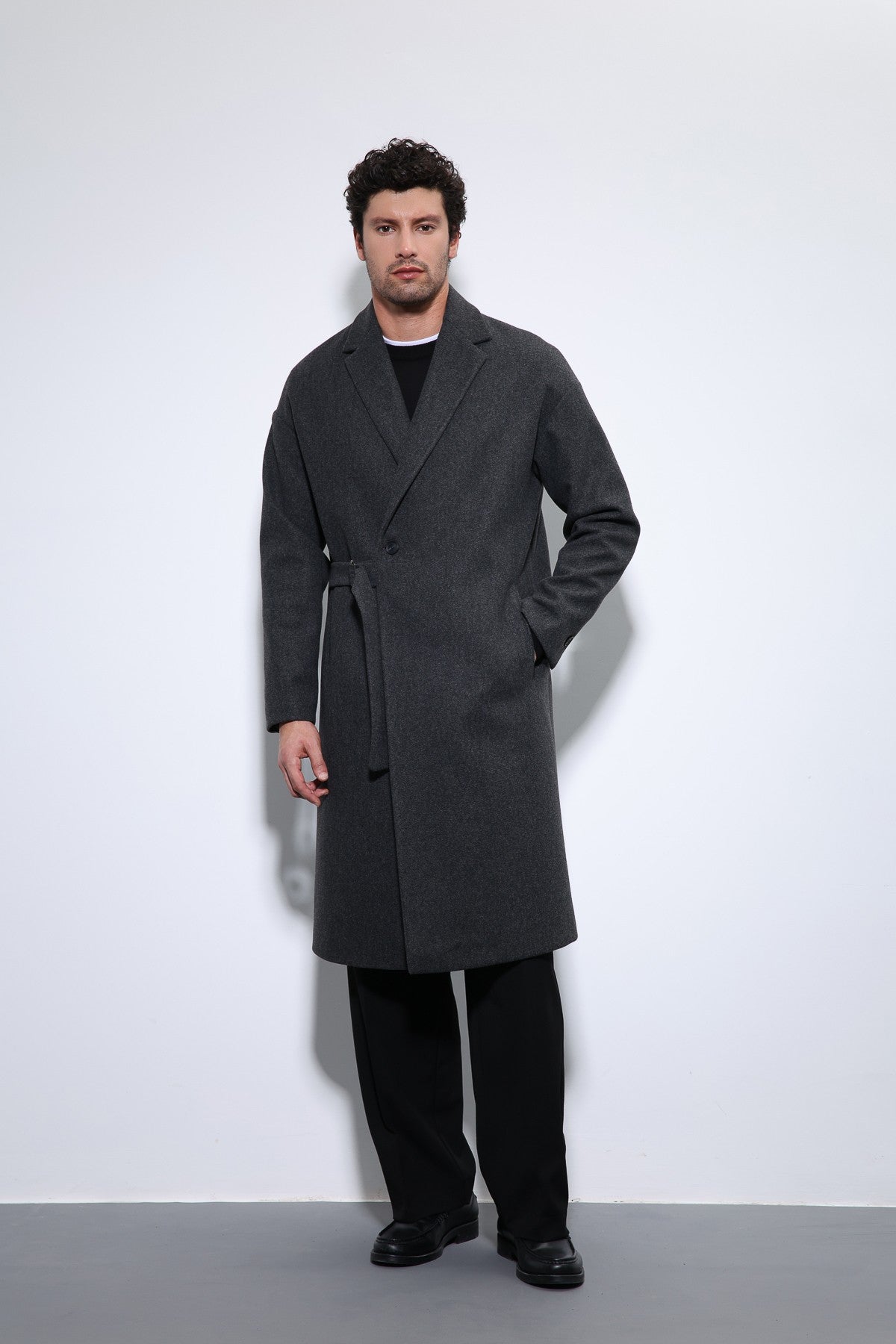 Oversized Men's Coat with a Belt