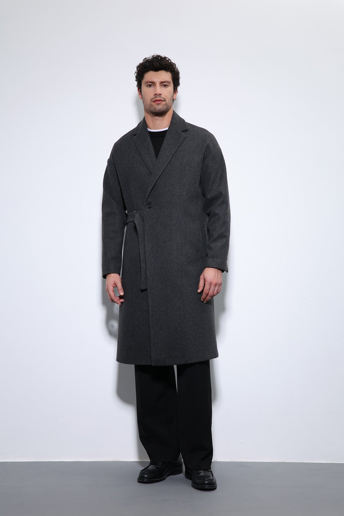Oversized Men's Coat with a Belt