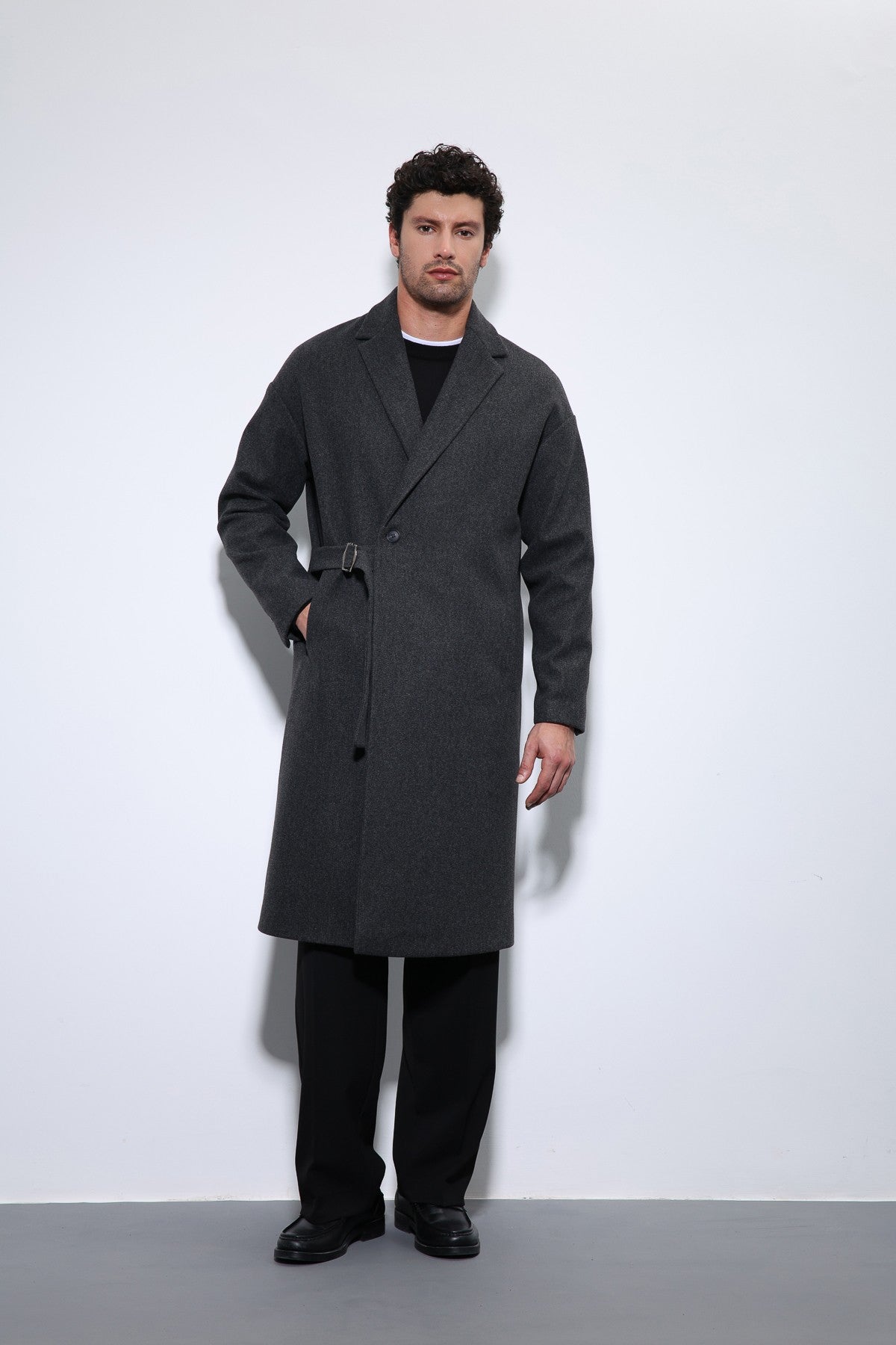 Oversized Men's Coat with a Belt