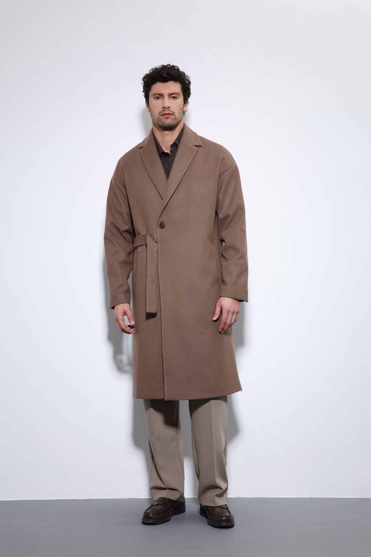 Oversized Men's Coat with a Belt