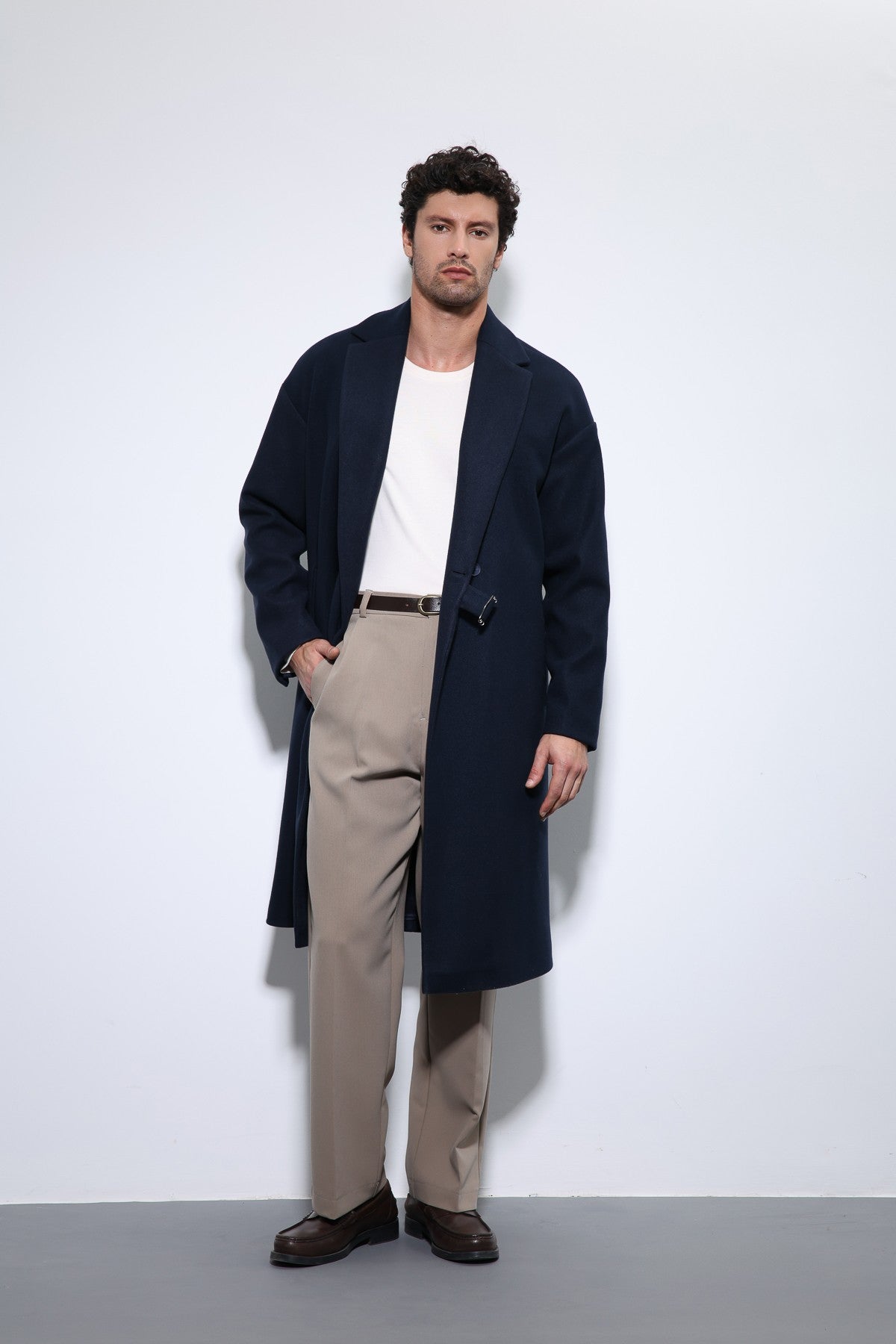Oversized Men's Coat with a Belt
