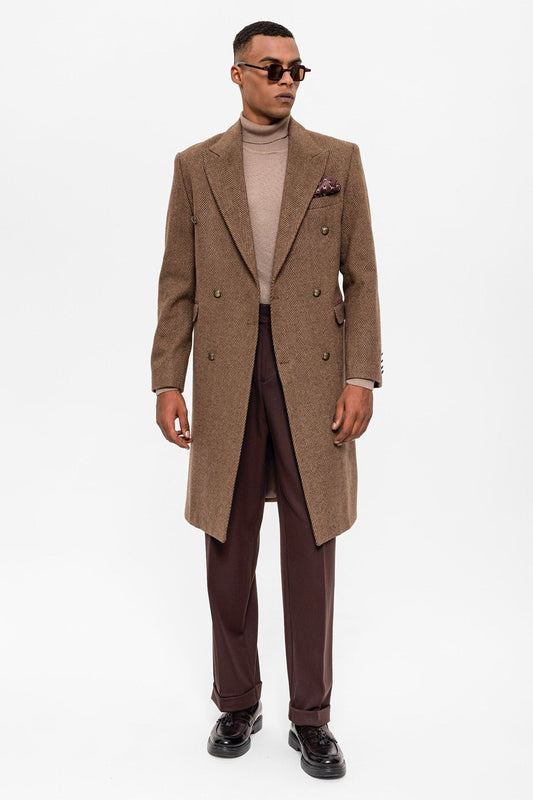 Antioch Herringbone-Patterned Double-Breasted Men's Coat