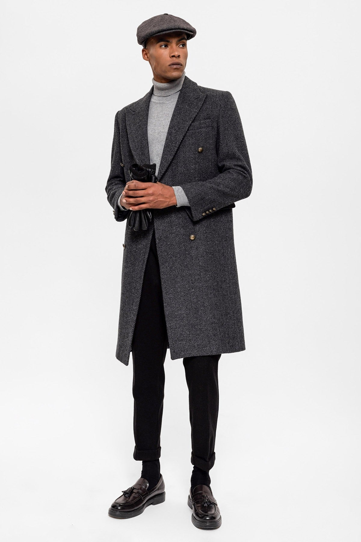 Antioch Herringbone-Patterned Double-Breasted Men's Coat