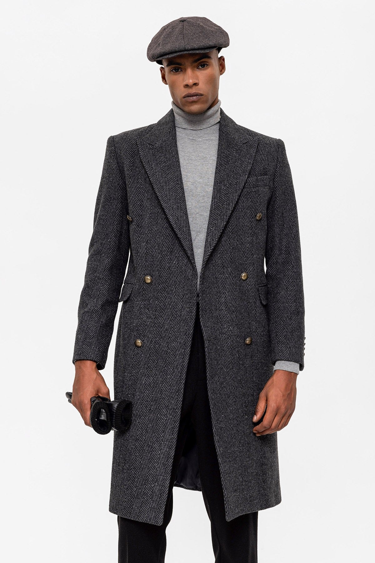 Antioch Herringbone-Patterned Double-Breasted Men's Coat