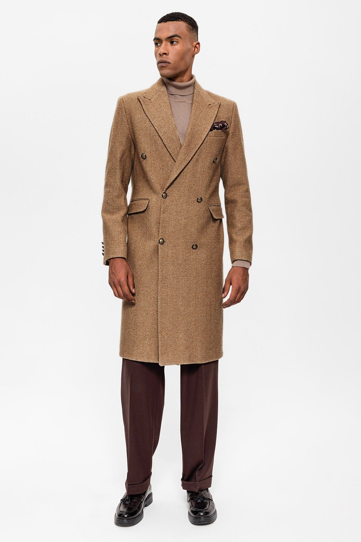 Antioch Herringbone-Patterned Double-Breasted Men's Coat