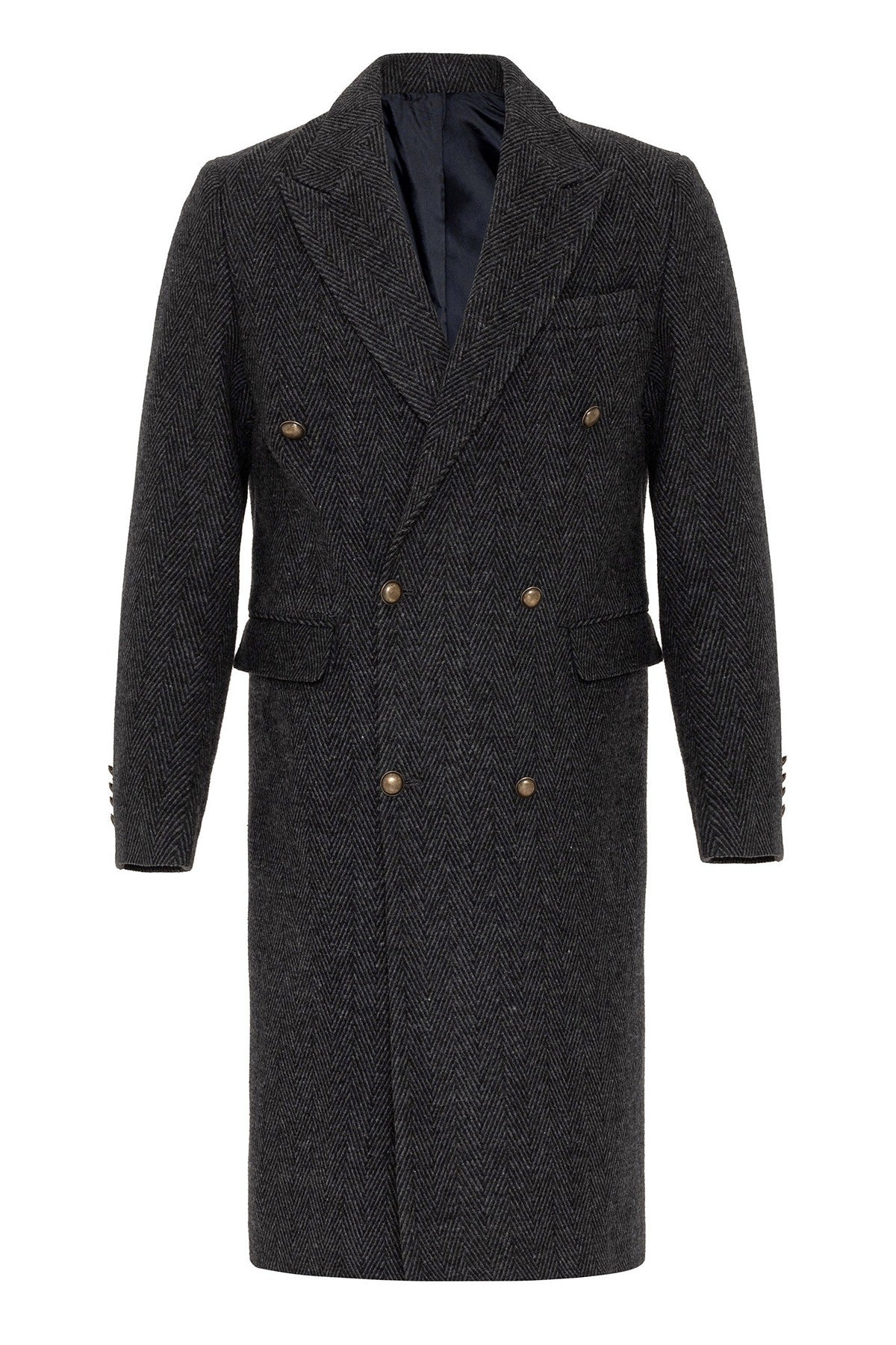 Antioch Herringbone-Patterned Double-Breasted Men's Coat