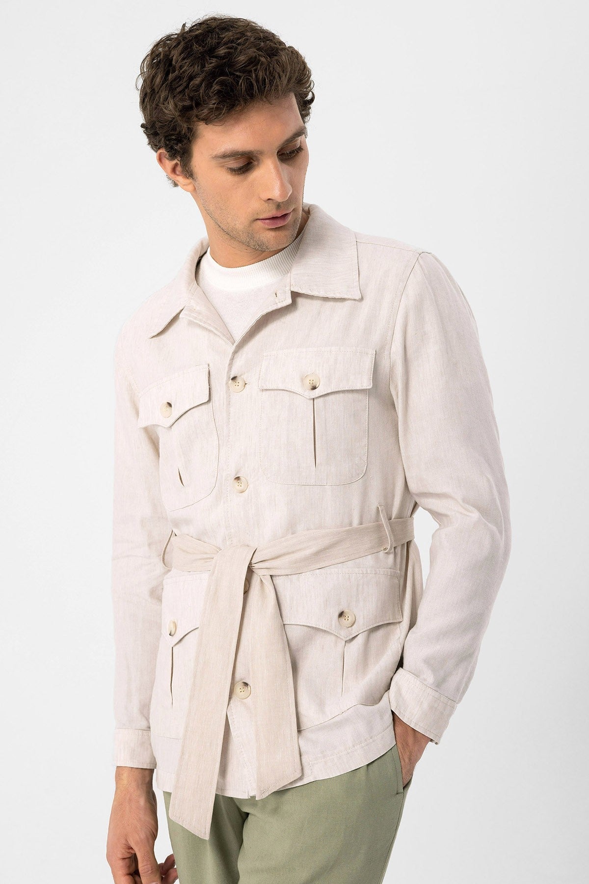 Antioch Men's Belted Seasonal Linen Coat