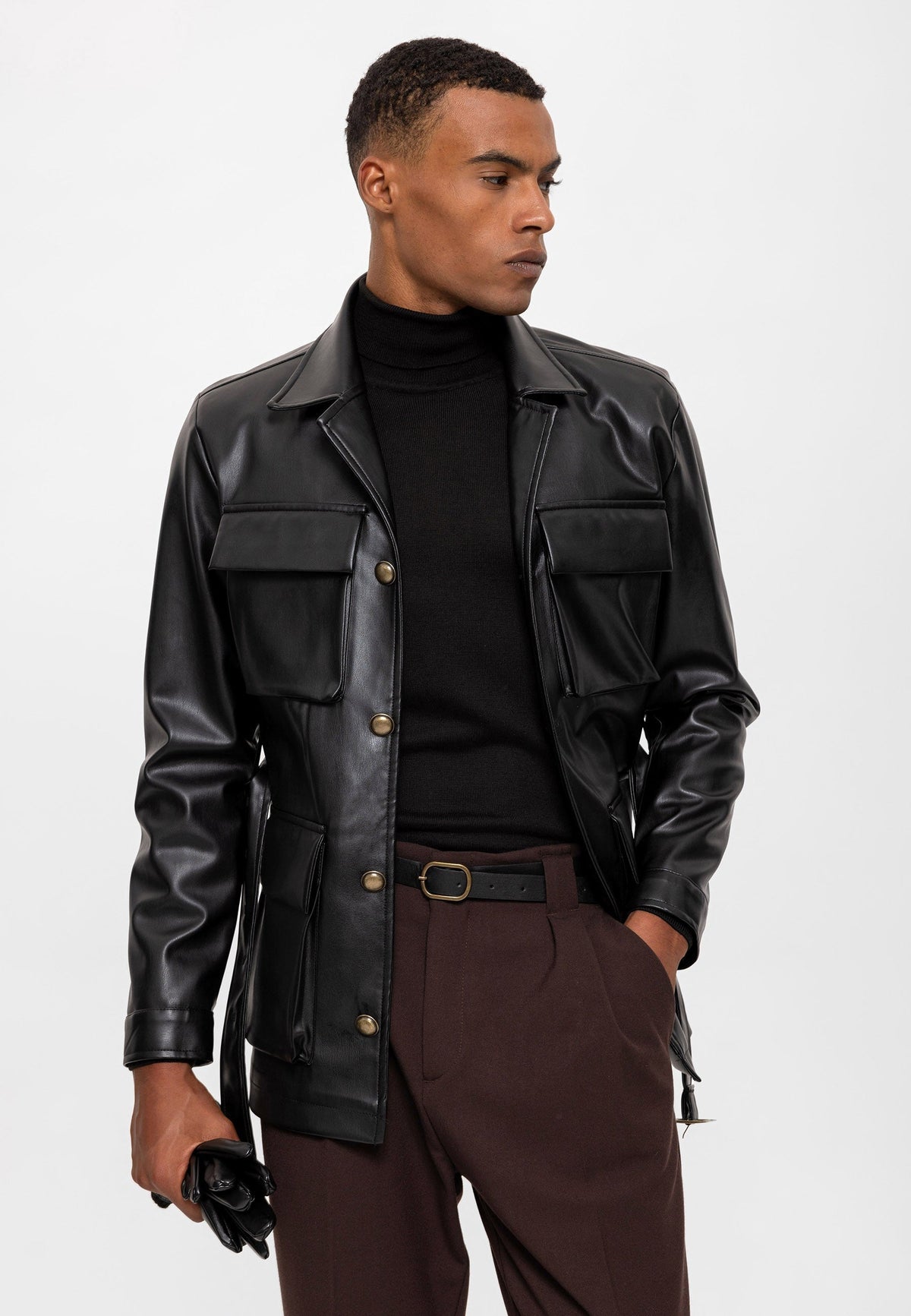 Antioch Slim-Fit Faux Leather Men's Jacket with Belt