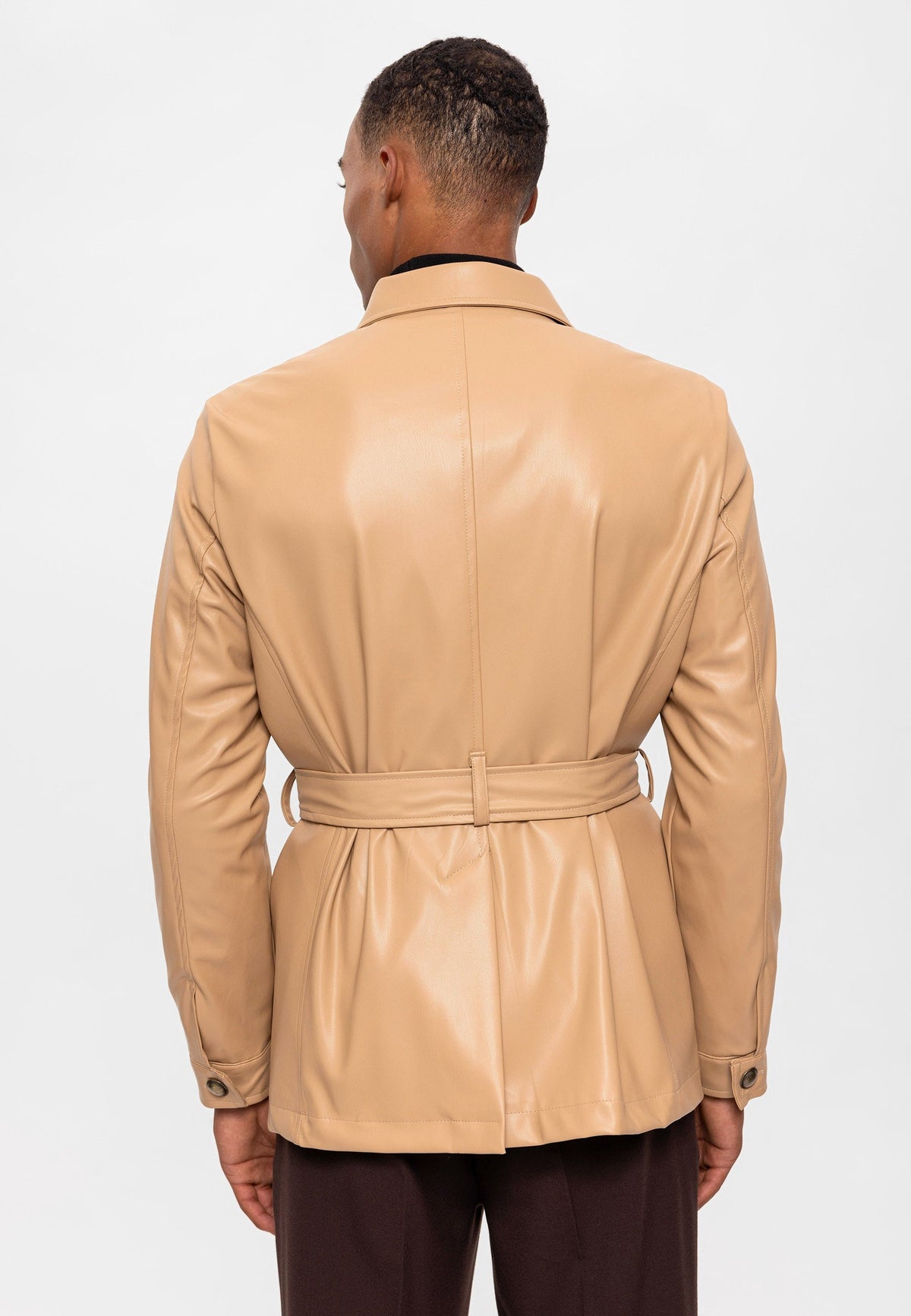 Antioch Slim-Fit Faux Leather Men's Jacket with Belt