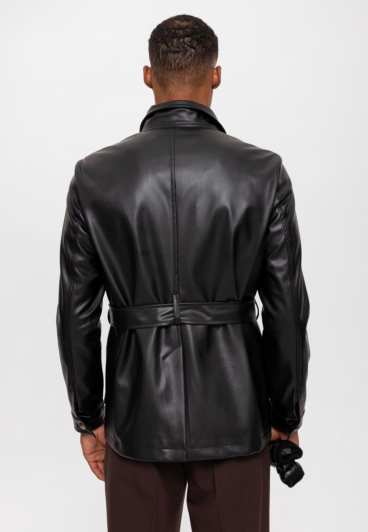 Antioch Slim-Fit Faux Leather Men's Jacket with Belt
