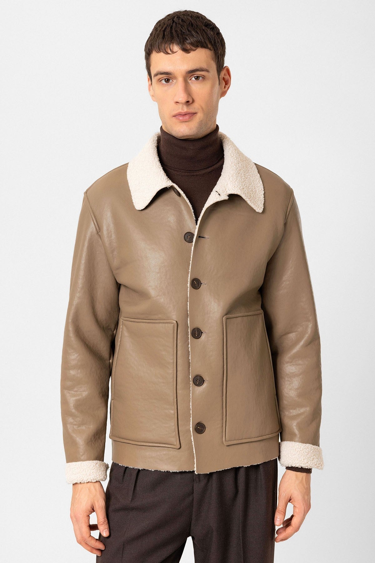 Antioch Astar Detailed Faux Leather Men's Jacket