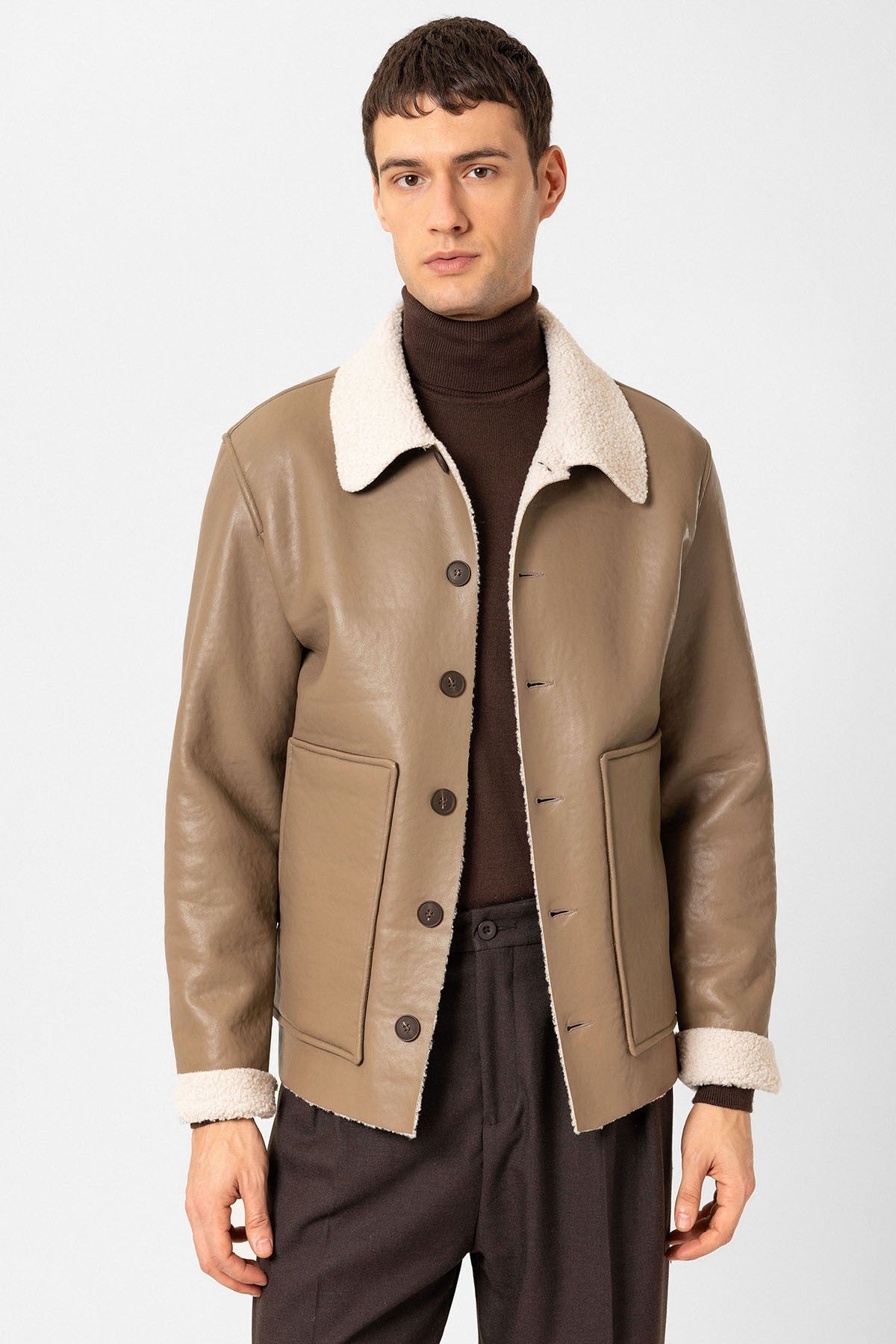 Antioch Astar Detailed Faux Leather Men's Jacket