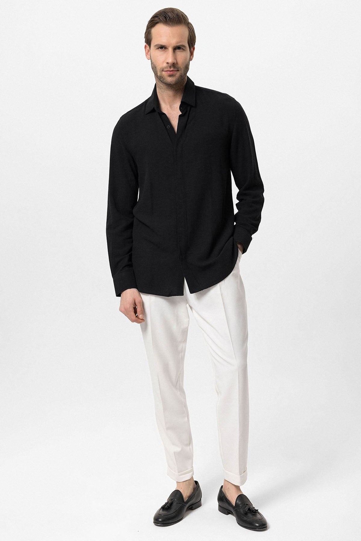 Antioch Hidden-Button Linen-Blend Men's Shirt