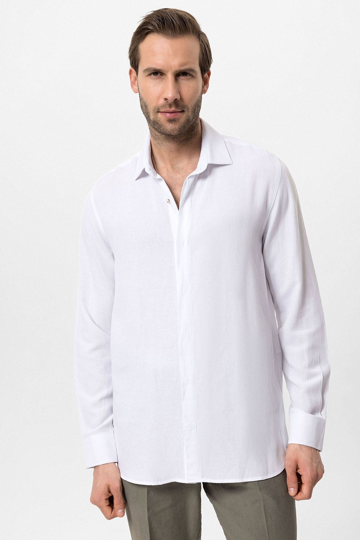 Antioch Hidden-Button Linen-Blend Men's Shirt
