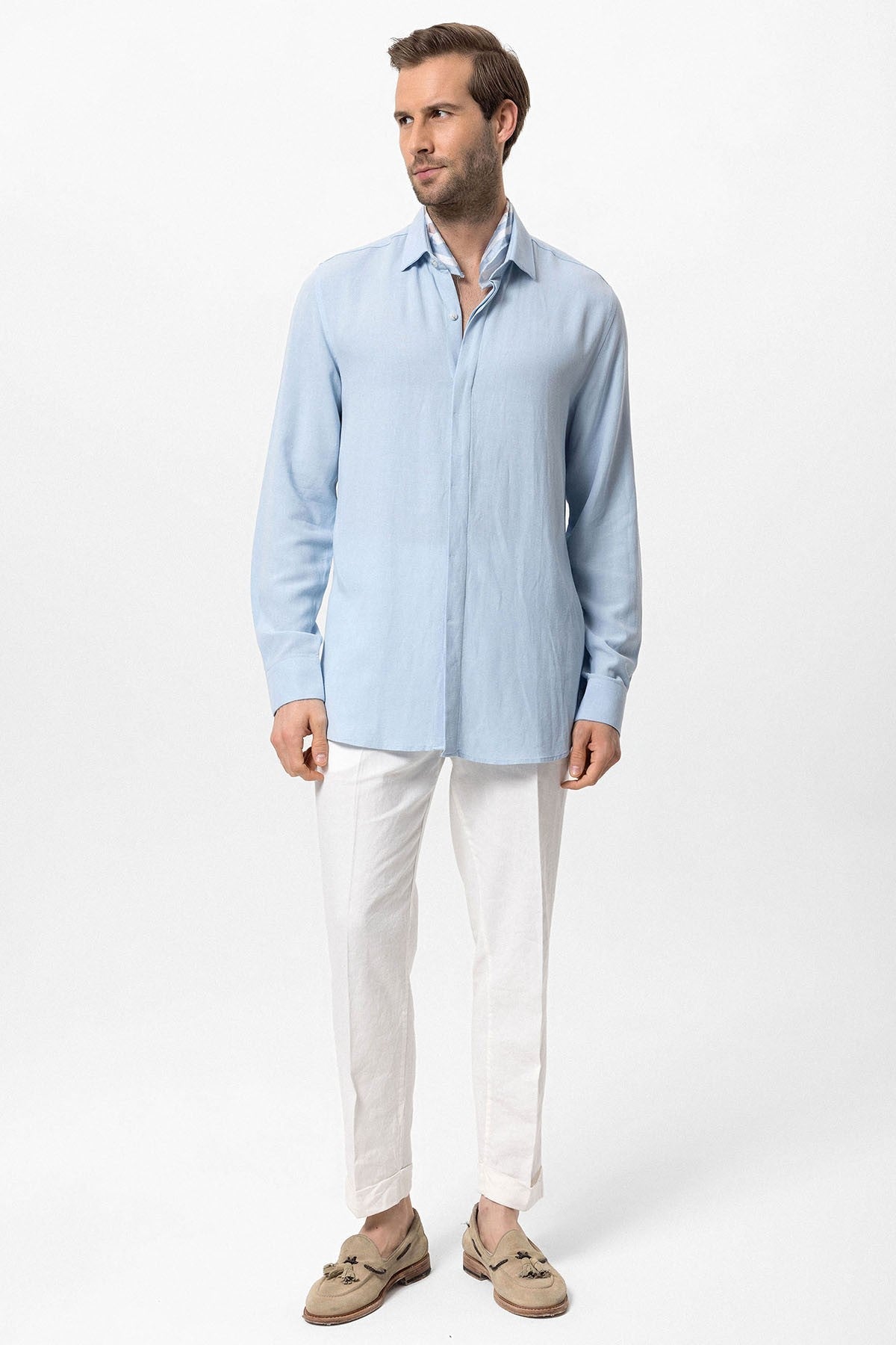 Antioch Hidden-Button Linen-Blend Men's Shirt
