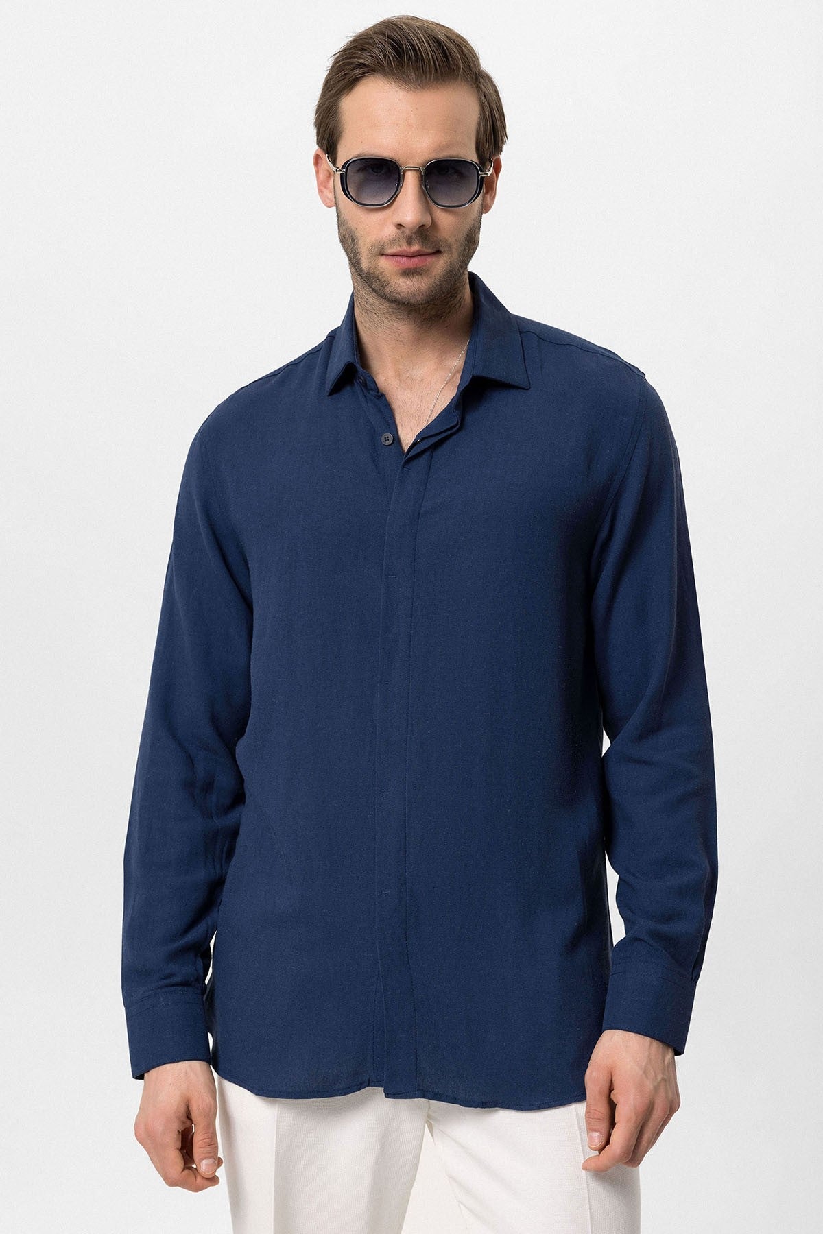 Antioch Hidden-Button Linen-Blend Men's Shirt