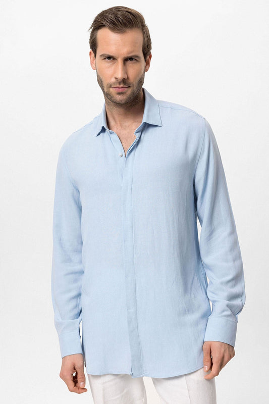 Antioch Hidden-Button Linen-Blend Men's Shirt