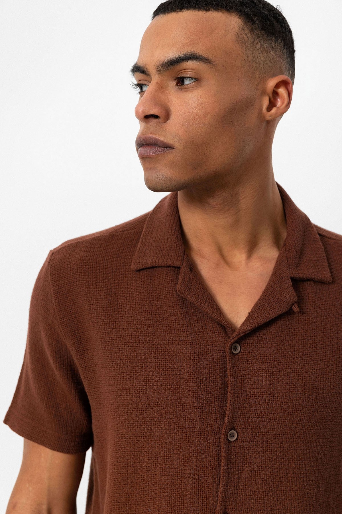 Antioch Men's Shirt with Apache Collar and Knitted Texture