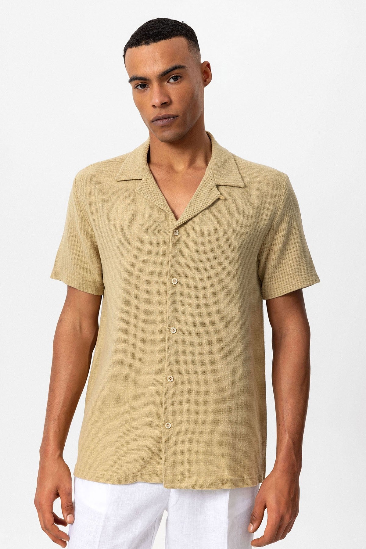 Antioch Men's Shirt with Apache Collar and Knitted Texture