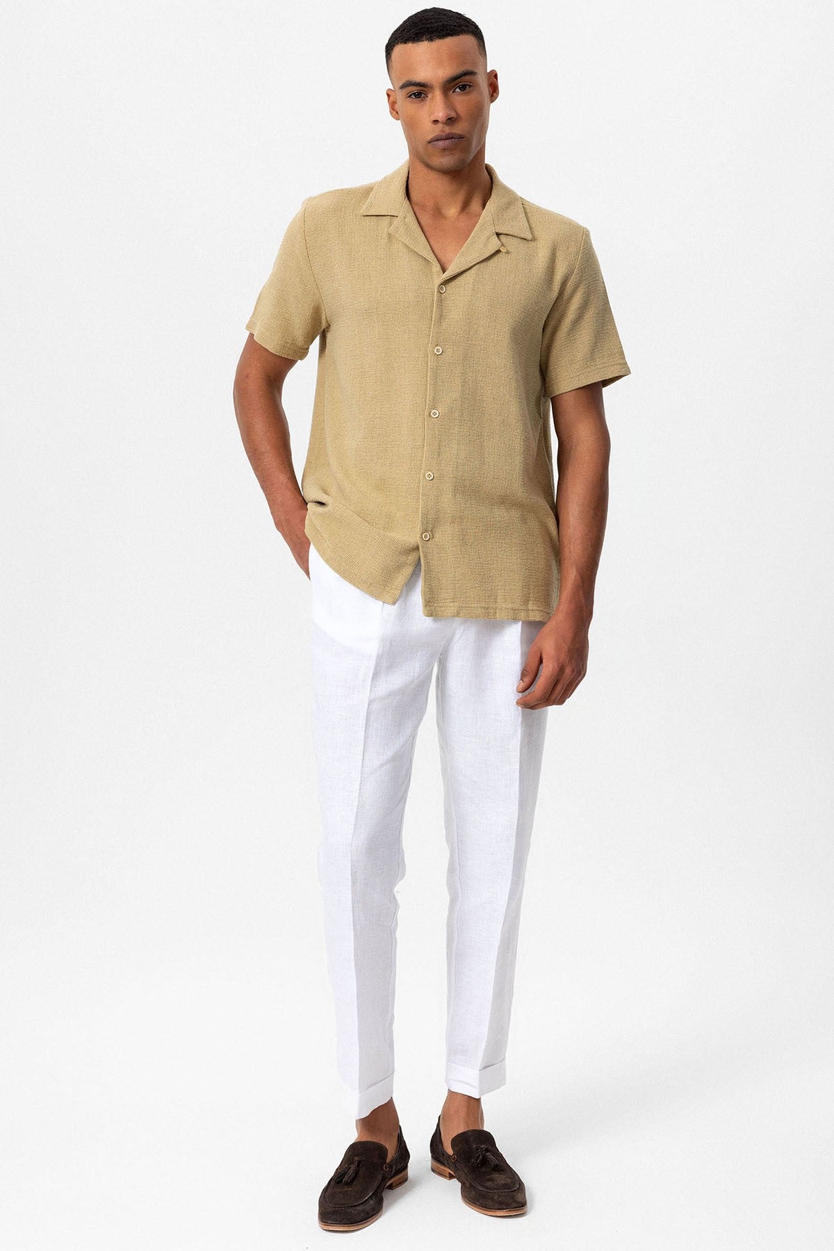 Antioch Men's Shirt with Apache Collar and Knitted Texture