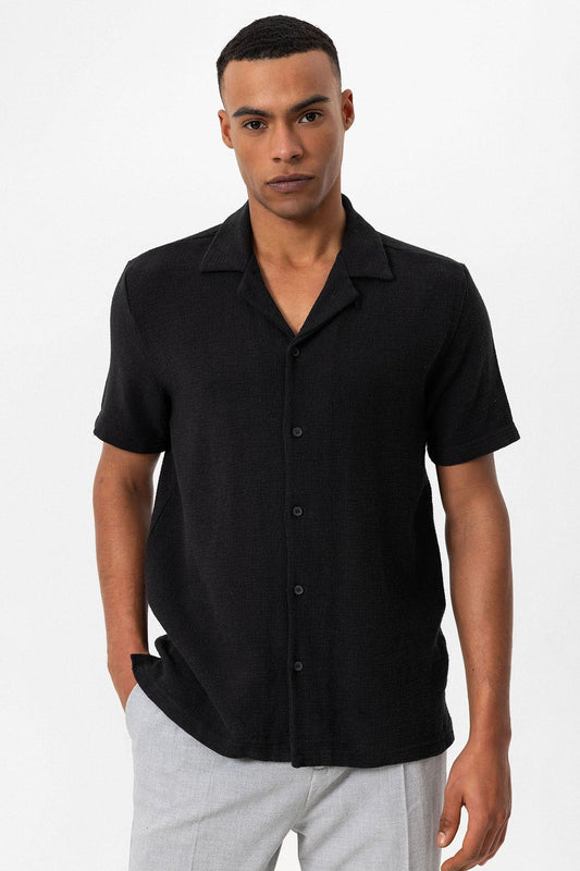 Antioch Men's Shirt with Apache Collar and Knitted Texture