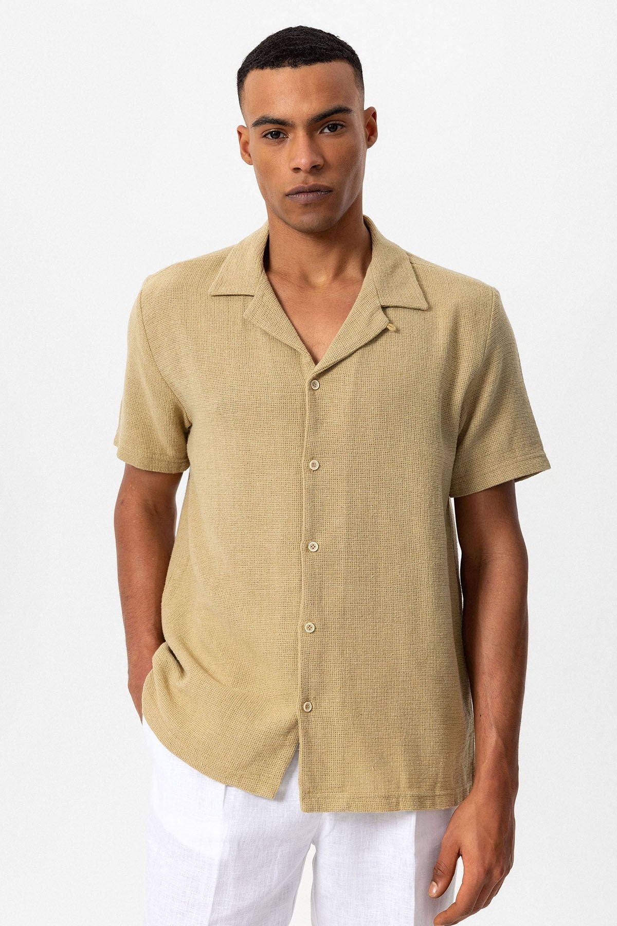 Antioch Men's Shirt with Apache Collar and Knitted Texture