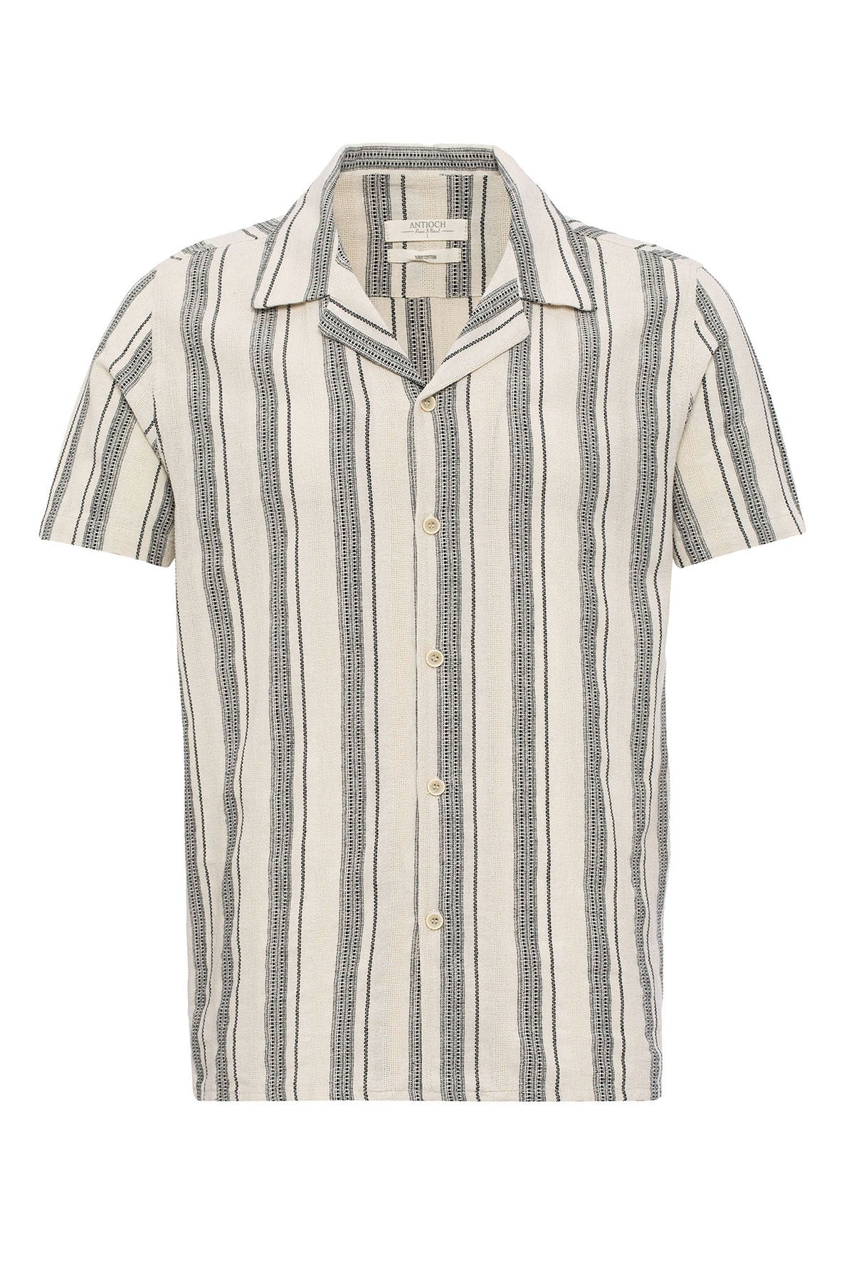 Antioch Short-Sleeved Striped Men's Shirt with a Polo Collar