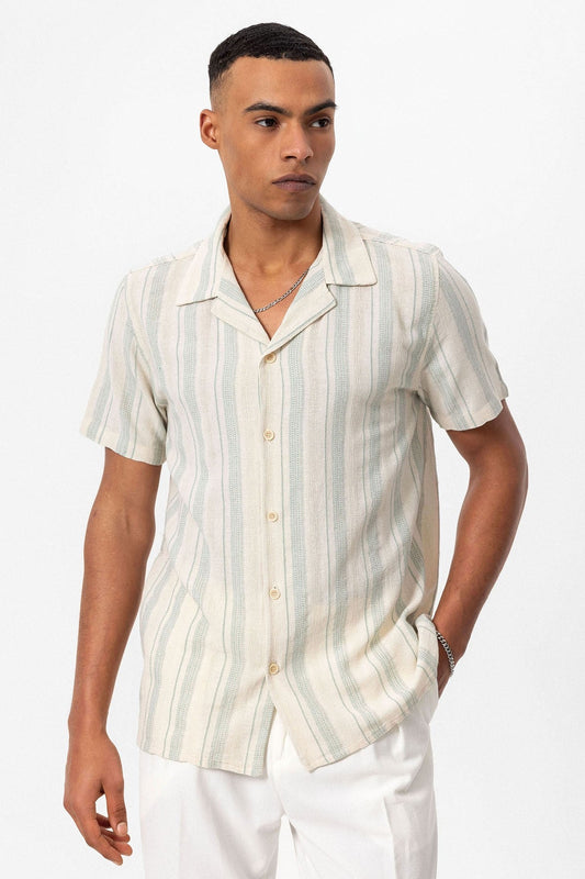 Antioch Short-Sleeved Striped Men's Shirt with a Polo Collar