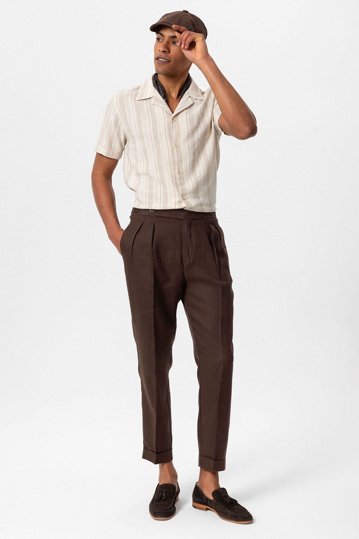 Antioch Short-Sleeved Striped Men's Shirt with a Polo Collar