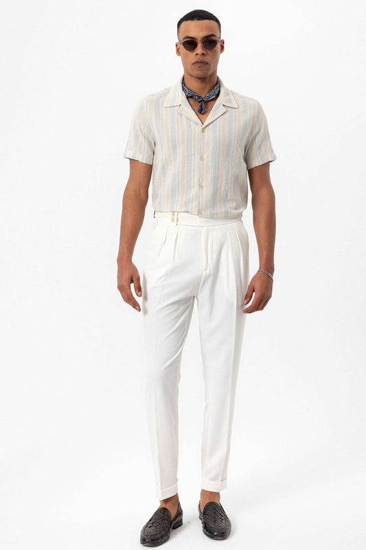 Antioch Short-Sleeved Striped Men's Shirt with a Polo Collar