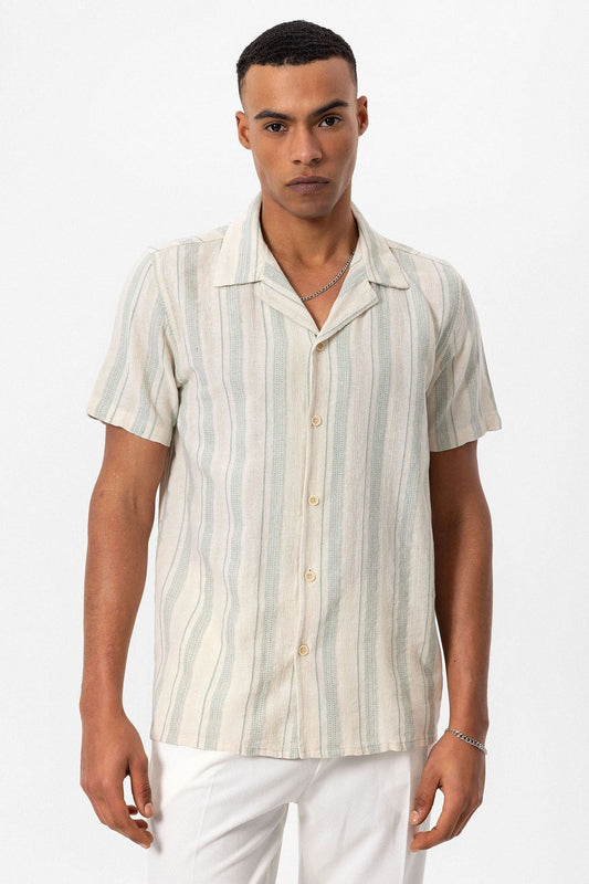 Antioch Short-Sleeved Striped Men's Shirt with a Polo Collar