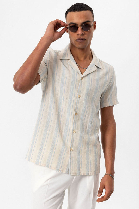 Antioch Short-Sleeved Striped Men's Shirt with a Polo Collar