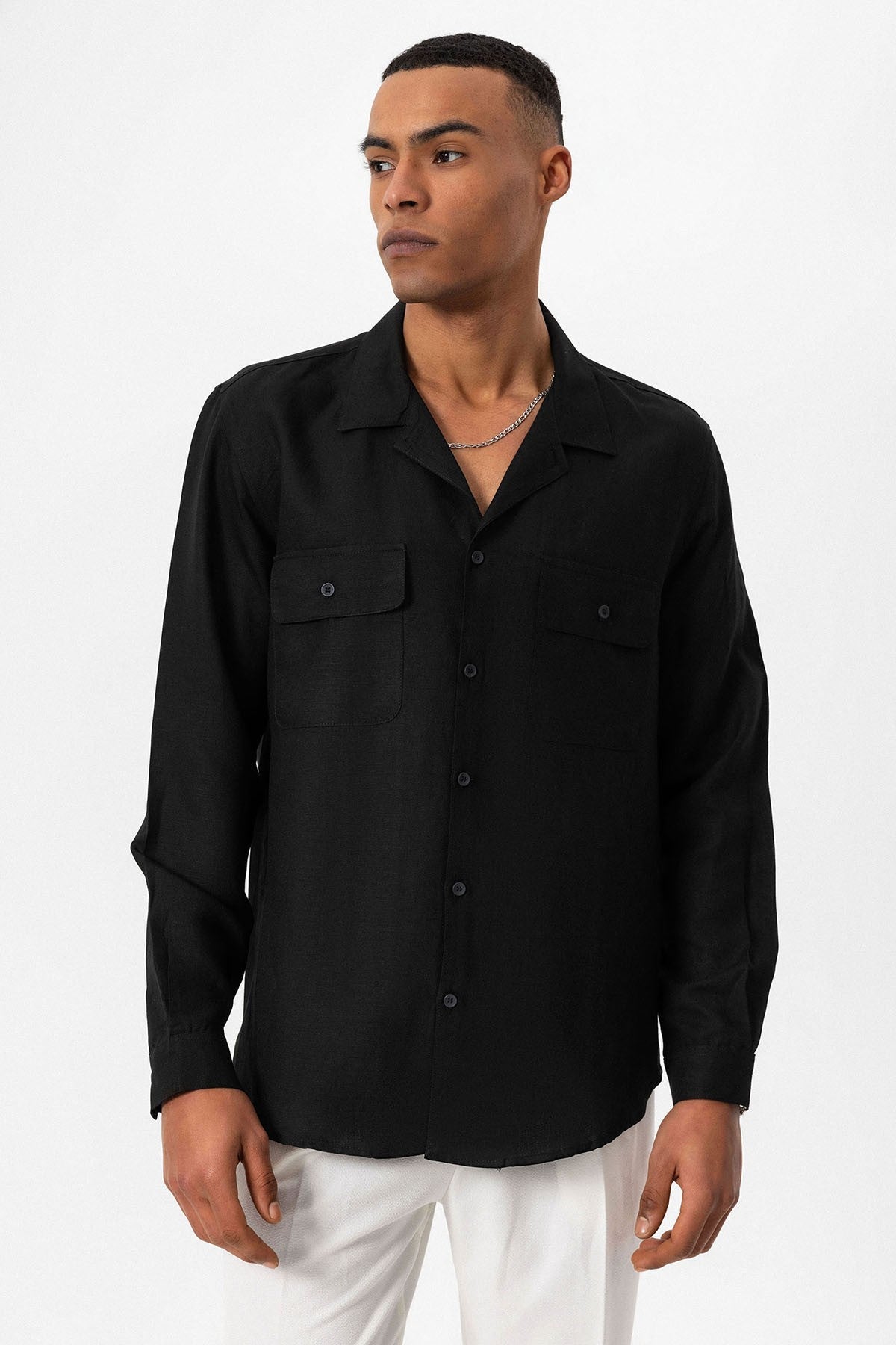Antioch Apache Collar Linen-Blend Long-Sleeve Men's Shirt